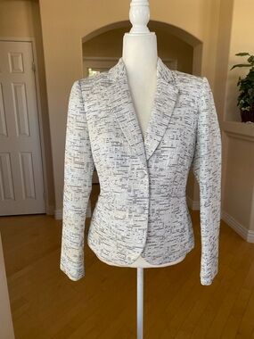 New Calvin Klein Metallic Silver/Gray Textured Tweed Blazer